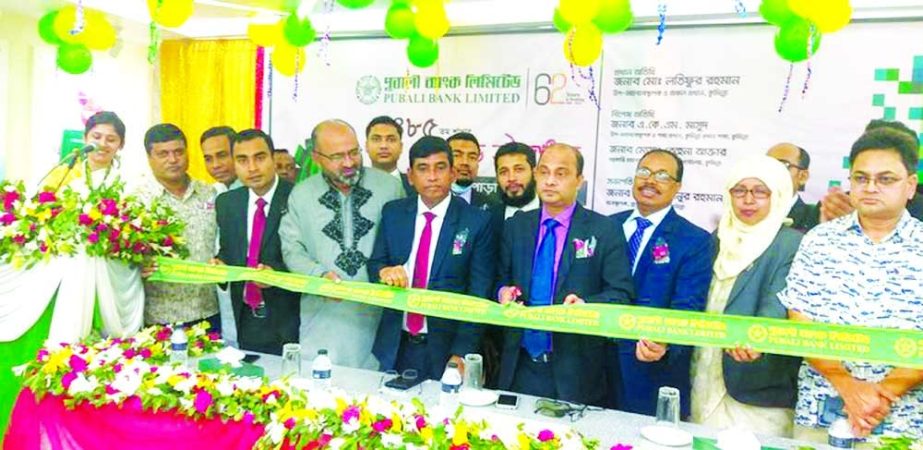 Md Lotifur Rahman, DGM and RM of Comilla region of Pubali Bank Limited, inaugurating its 485th branch at Brahmanpara in Comilla recently. Top officials of the bank and local elites were present.