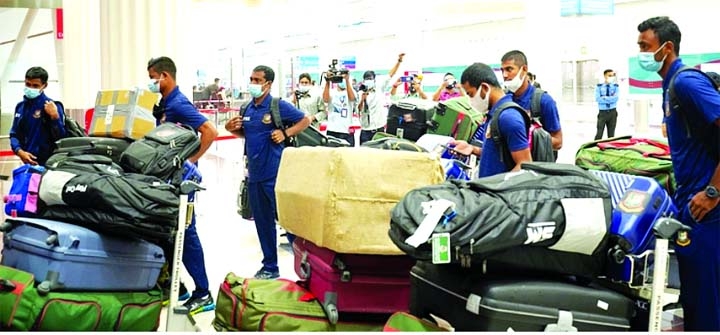 First batch of the Bangladesh Cricket team arrive at the Hazrat Shahjalal International Airport on Friday.