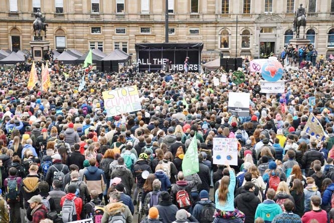 Tens of thousands of protesters braved rain and wind in Glasgow recently.