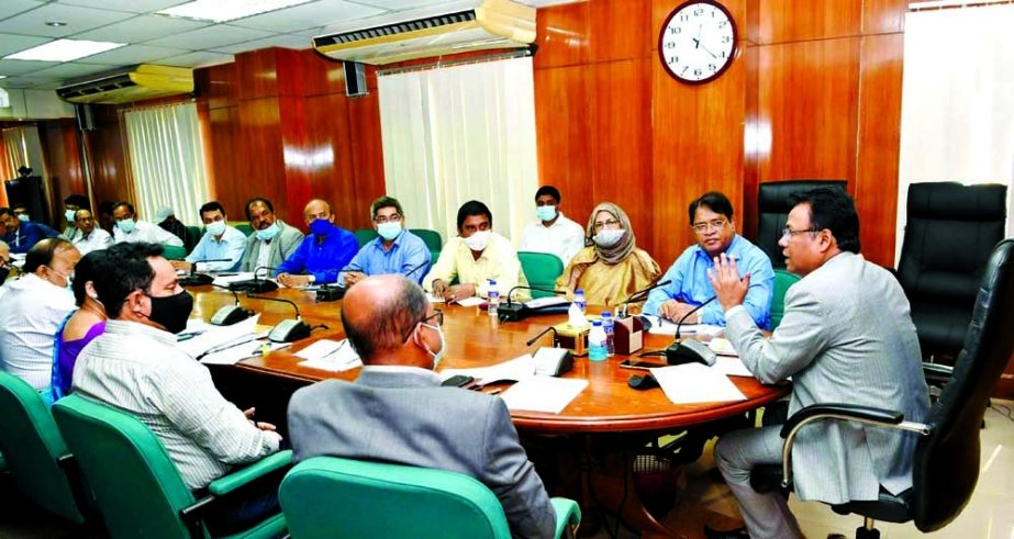 Information and Broadcasting Secretary Mokbul Hossain presides over the meeting of Annual Performance Agreement at the conference room of the ministry on Wednesday. NN photo