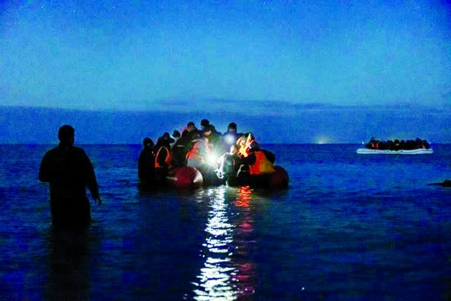 Migrants on the boat in the Mediterranean sea en route to new destination, risking life. Agency photo