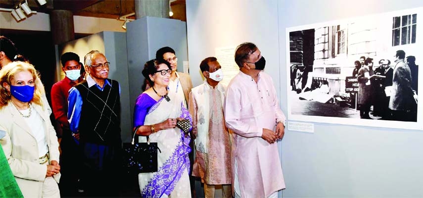 State Minister for Cultural Affairs KM Khalid visits round the 'Muktijuddha Jadughar' and 'Photo Show of '71' in the city's Agargaon on Saturday.