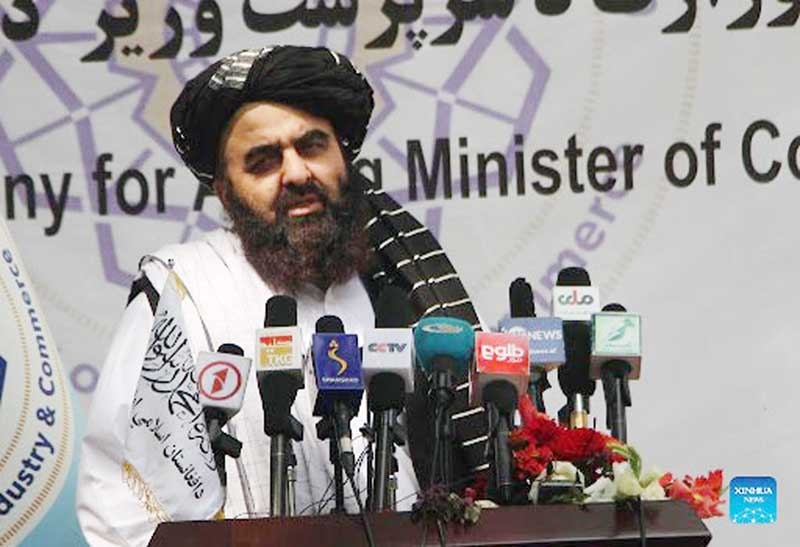 Acting Prime Minister (PM) of Afghanistan's caretaker government Mullah Hassan Akhund speaking on necessity of cordial relations with the international community, including the neighbors and regional countries. Agency photo