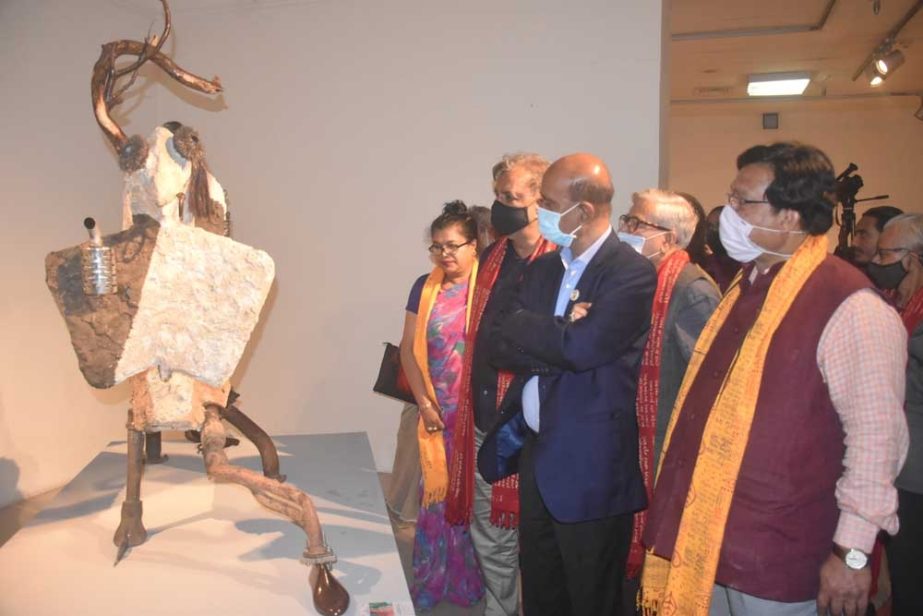 State Minister for Cultural Affairs KM Khalid, DG of Bangladesh Shilpakala Academy Liaquat Ali Lucky, Hamiduzzaman Khan at inaugural ceremony