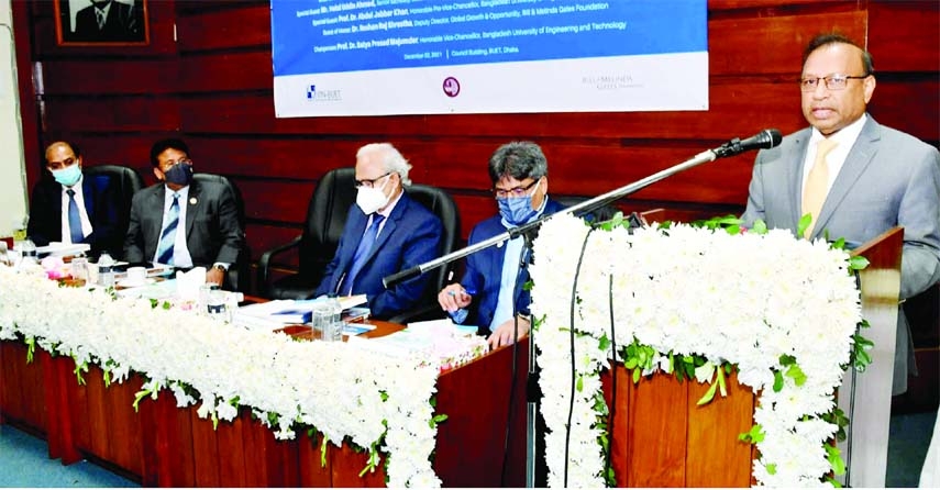Local Government Minister Tajul Islam speaks at a workshop on 'Townwide Sanitation Spreading and Sanitation Innovation' in the auditorium of BUET on Thursday.