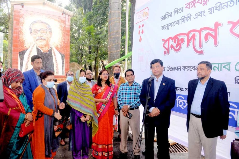 Controller General of Accounts (CGA) Nurul Islam speaks at a ceremony in observance of the birth centenary of Father of the Nation Bangabandhu Sheikh Mujibur Rahman and golden jubilee of Independence on the office premises in the city on Tuesday.