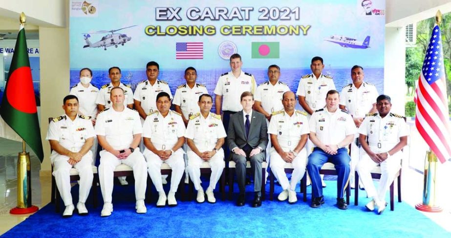 Assistant Chief of Naval Staff (Operation) Rear Admiral M Ashraful Haque poses for a photo session at a joint training and Training Carat between Bangladesh Navy and US Navy on Thursday. ISPR photo