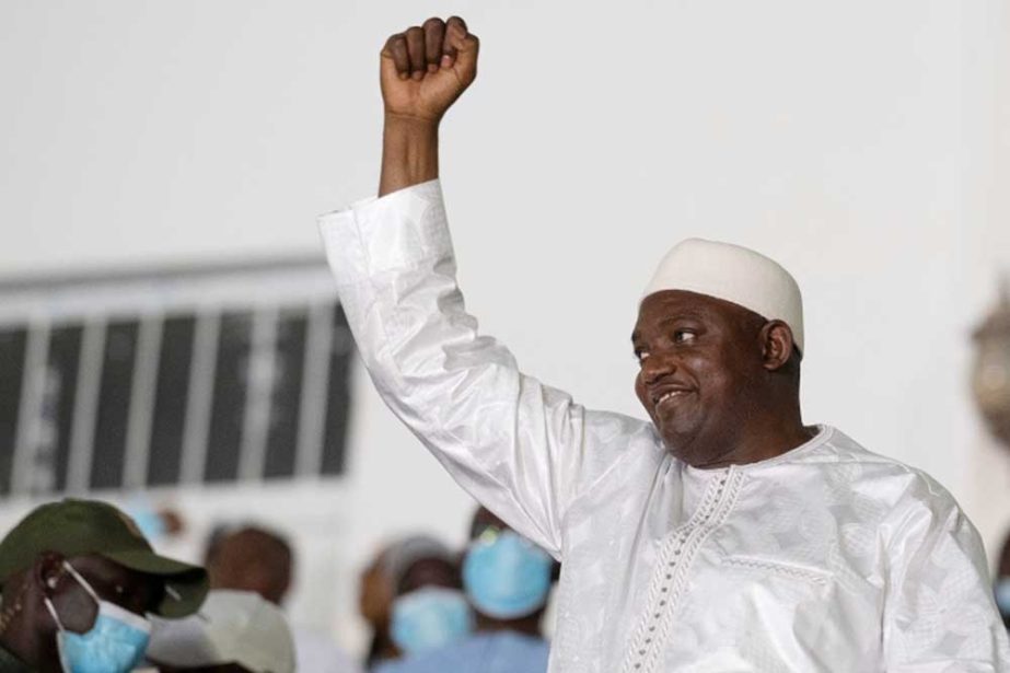 Adama Barrow celebrates after being declared the winner of The Gambia's presidential election Agency photo