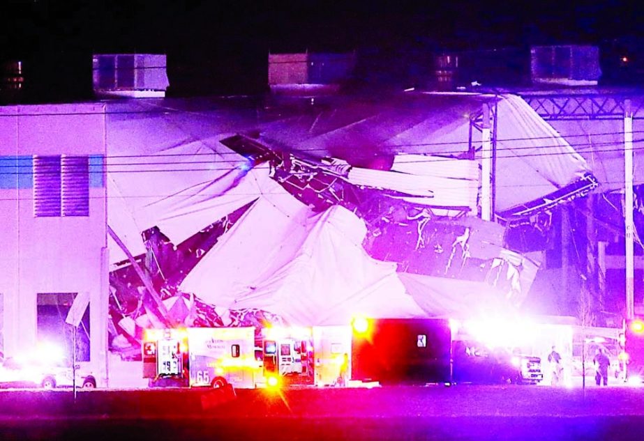 A storm blew through a massive Amazon warehouse in the US on Friday. Agency photo