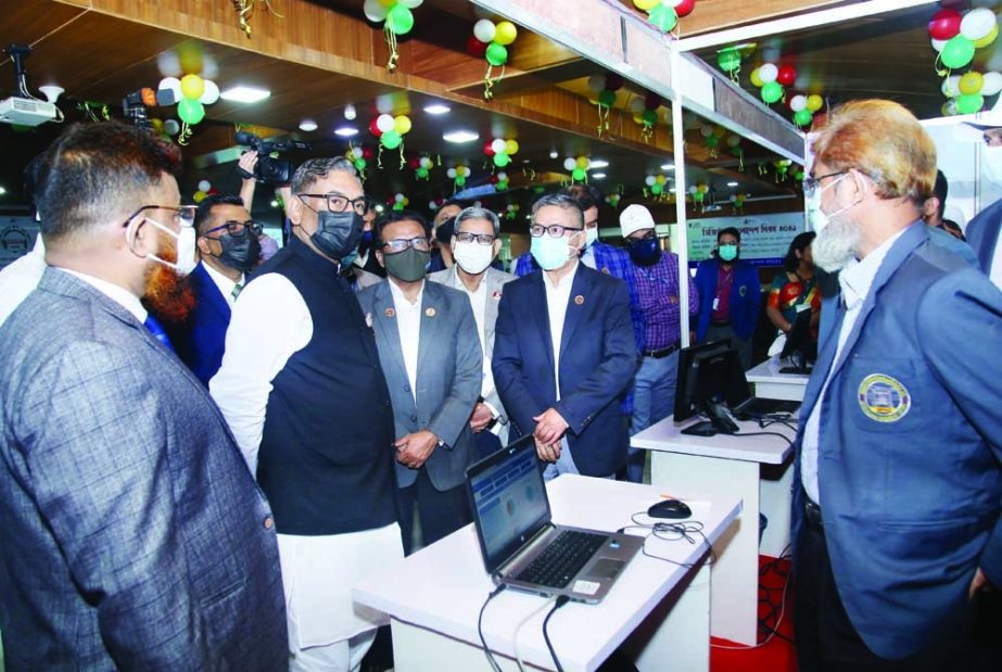 State Minister for Power Nasrul Hamid inspects day-long digital network display organised by Dhaka Power Distribution Company (DPDC) held at Biddut Bhaban in the capital on Sunday 'Digital Bangladesh Day-2021' NN photo