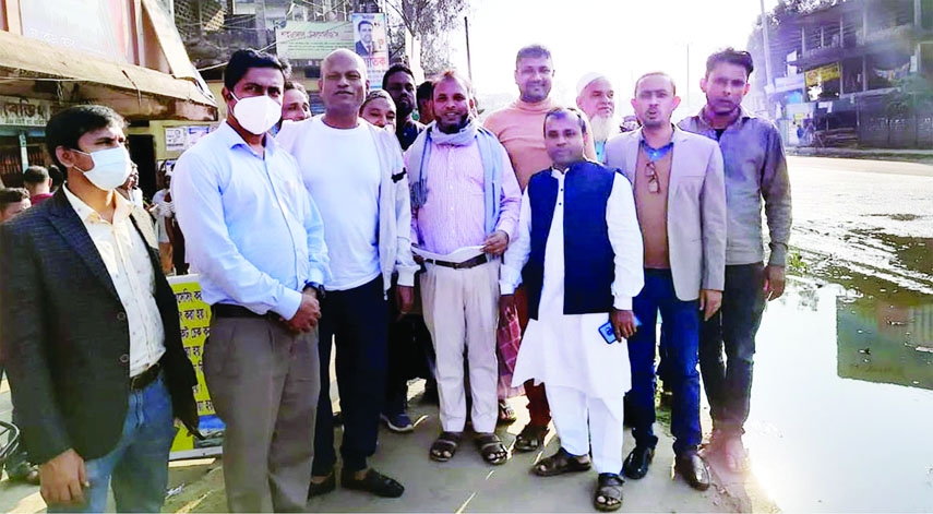 SYLHET: High officials of Sylhet Roads and Highway Department visit drain construction in Lalabazar of South Surma Upazila on Sylhet-Dhaka Highway on Monday.