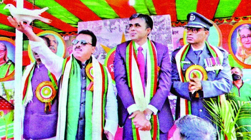 ARIHAZAR (Narayanganj): Nazrul Islam Babu, MP and Md Rafiqual Islam, UNO inaugurate a display at Shaheed Monju Stadium in Arihazar Upazila organised by Narayanganj District Administration marking the Victory Day on Thursday.