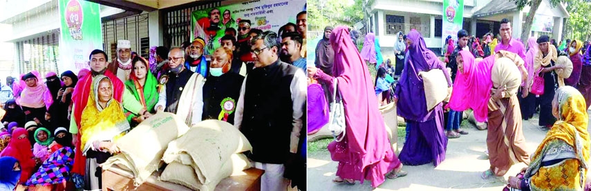 FULBARIA (Mymensingh): Farzana Sharmin Beauty, Chairman, Mymensingh District Administration distributes rice among the needy people at Fulbaria Upazila in observance of the Victory Day on Thursday.