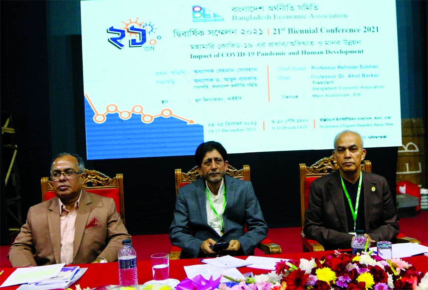 President of Bangladesh Arthanity Samity Prof Dr. Abul Barakat presides over its biennial conference in the auditorium of Institution of Engineers Bangladesh in the city on Friday.