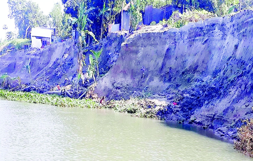 MIRZAPUR (Tangail): Bonshi River erosion has taken a serious turn at Hatem Town area in 5 No Ward of Mirzapur Upazila . This snap was taken on Sunday.