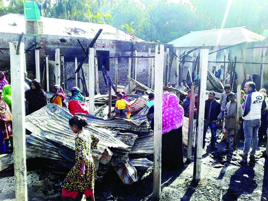 TETULIA (Panchagarh): A devastating fire guts some 17 houses at Bhajonpur area of Dangapara Village on Sunday.