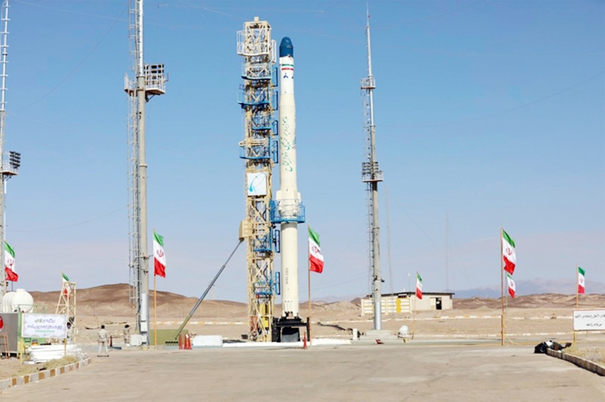 An Iranian rocket emblazoned with the words, "Simorgh satellite carrier" and the slogan "We can" is capable of striking the targets.