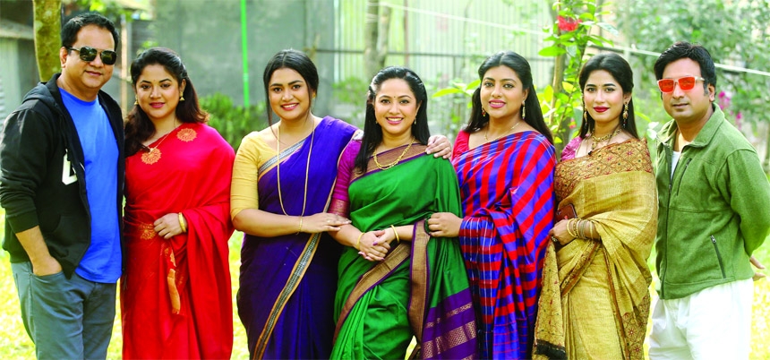 From left to right: Mir Sabbir, Urmila Srabanti Kar, Rimi Karim, Nadia, Tahmeena Sultana Mou, Maha and Saju Khadem