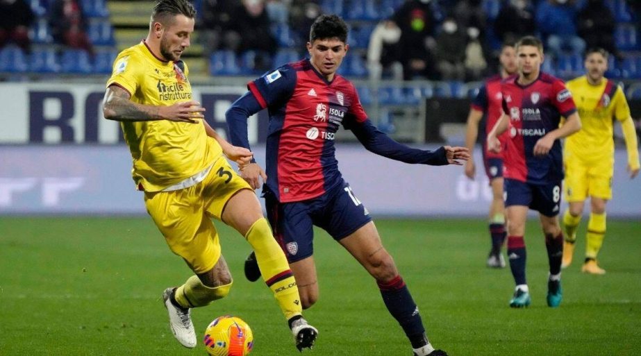 Bologna's Mattias Svanberg (left) in action during the Serie A match against Cagliari at the Unipol Domus stadium in Cagliari, Italy on Tuesday. AP photo