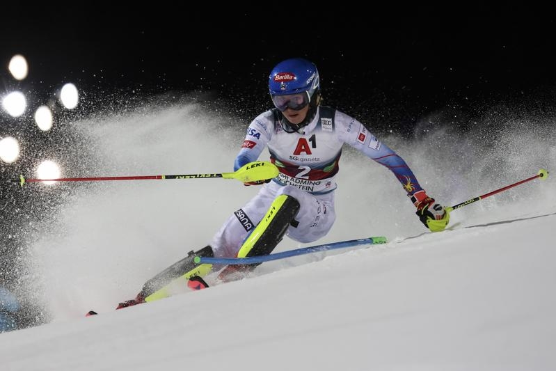 United States' Mikaela Shiffrin speeds down the course during the first run of an alpine ski women's World Cup slalom in Schladming, Austria on Tuesday. AP photo