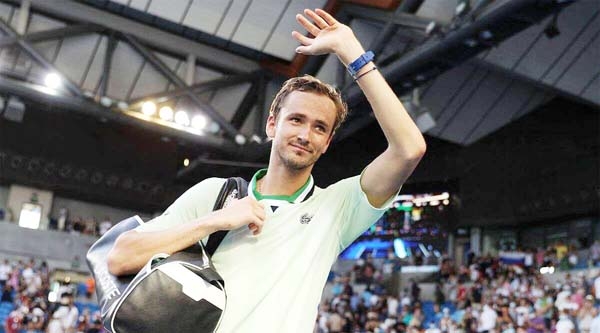 Russia's Daniil Medvedev celebrates after victory against Netherlands' Botic Van de Zandschulp during their men's singles match on day six of the Australian Open tennis tournament in Melbourne on Saturday.