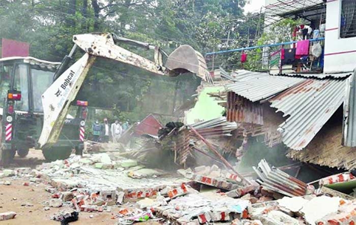 A mobile court of Chattogram City Corporation has demolished a house built on the road.