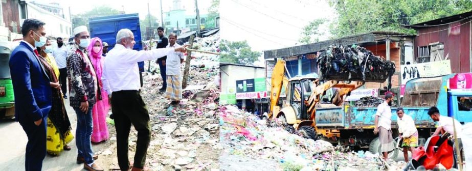 SYLHET: Arfiul Haque Chowdhury, Mayor, Sylhet City Corporation(SCC) guides cleanness drive at SCC extended areas in Majortila and Islampur Bazar on Monday. NN photo