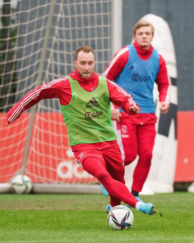 Eriksen during training at the Ajax Academy. Agency photo