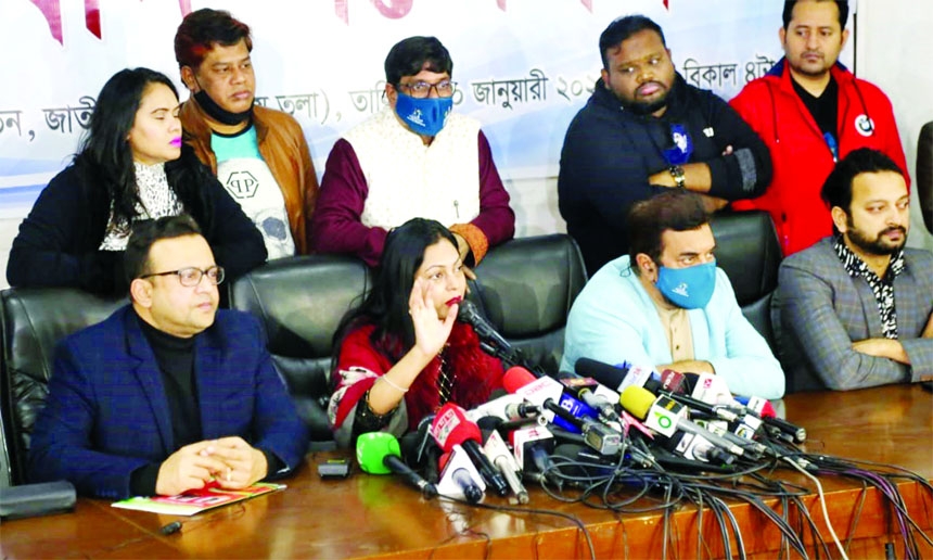 Film actress Nipun speaking at a press conference at National Press Club on Sunday.