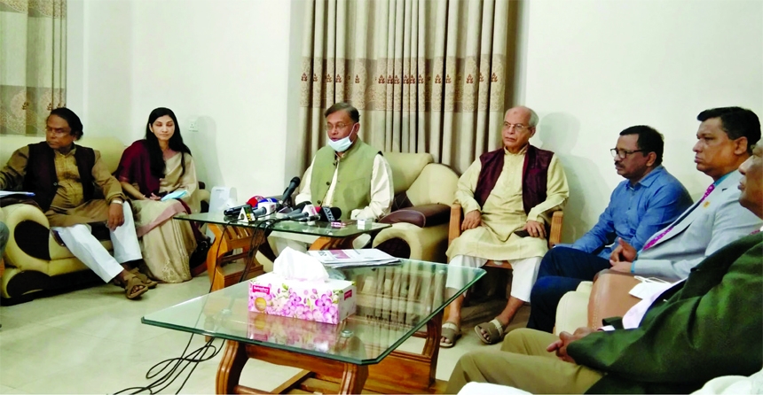 Information and Broadcasting Minister Dr. Hasan Mahmud speaks at a meeting with the leaders of Bangladesh Editors' Forum at his official residence in the city on Friday.