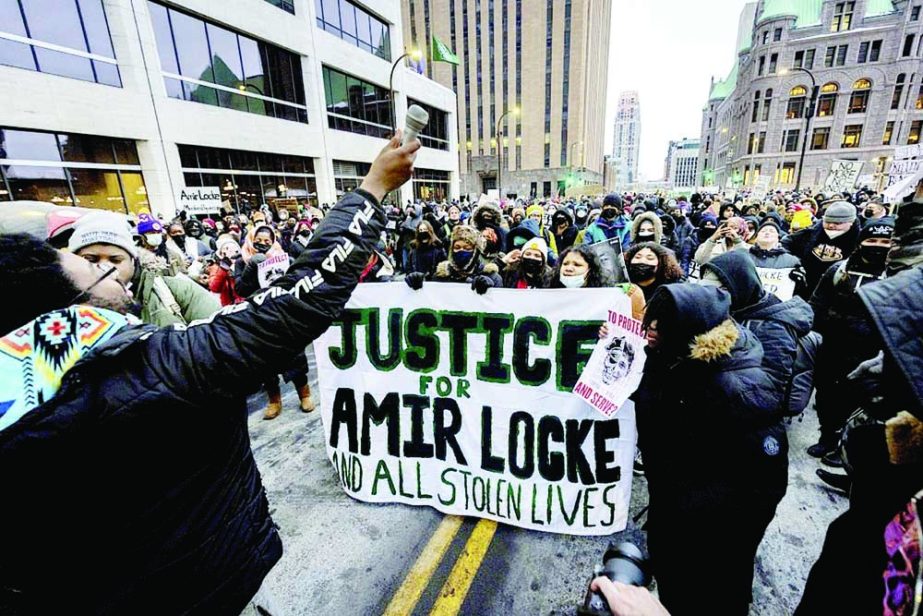 People march at a rally to protest the fatal police shooting of young Black man Amir Locke in Minneapolis, Minnesota, U.S. on Saturday. Agency photo