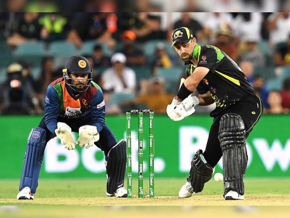 Glenn Maxwell hits a quick-fire 39 including two big sixes to help Australia win the third T20 International match against Sri Lanka in Canberra on Tuesday. Agency photo