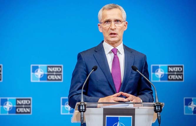 NATO Chief Jens Stoltenberg reacting to the Russian invasion of Ukraine