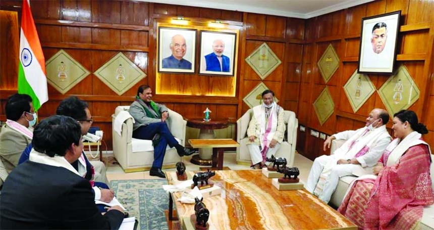 Information and Broadcasting Minister Dr. Hasan Mahnud holds a meeting with the Chief Minister of Assam Hemanta Bishwa Sharma at the latter's office on Friday aiming at enhancing cultural ties and also development of road, rail and air communications.