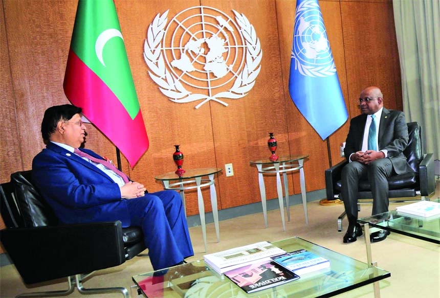 Foreign Minister Dr. AK Abdul Momen holds a bilateral meeting with UNGA President Abdullah Shahid at the UN Headquarters in New York on Friday.