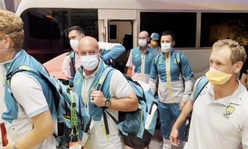 The Australian cricket team arrive in Islamabad on Sunday. Agency photo