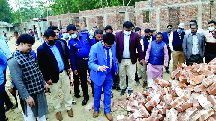 MOULVIBAZAR: Mir Nahid Ahsan, DC, Moulvibazar inspects construction work of houses for landless and homeless people of Asrayan Project in Bhatera Union of Kulaura Upazila on Sunday.