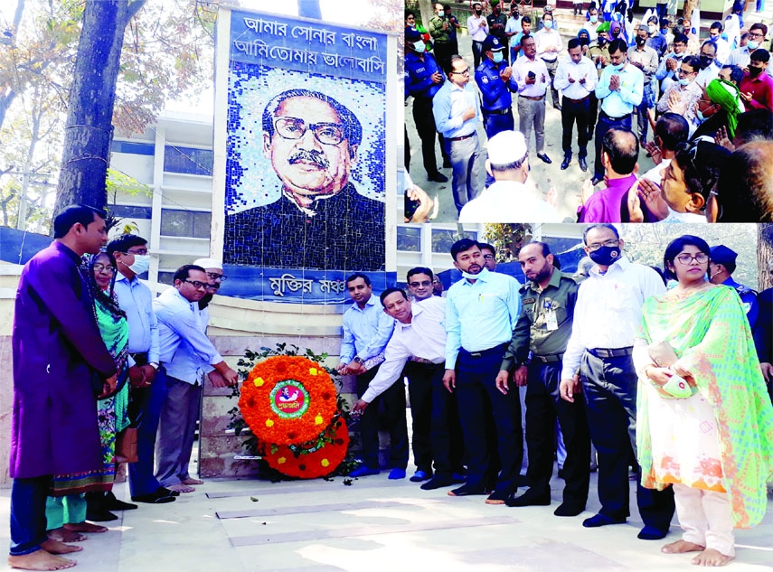MIRZAPUR (Tangail): People from all walks of life including officials of Mirzapur Upazila Administration place wreaths at the tombstone of Bangabandhu Sheikh Mujibur Rahman in observance of the March 7 on Monday.