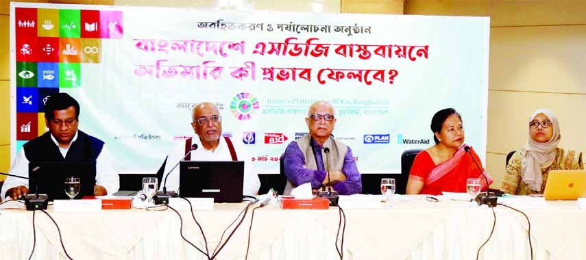 Dr. Debapriya Bhattacharya, distinguished fellow of CPD speaks at review session on "What Impact Will Pandemic Have on SDGs Delivery in Bangladesh?", organized by the Citizen's Platform for SDGs, Bangladesh in the capital on Thursday.