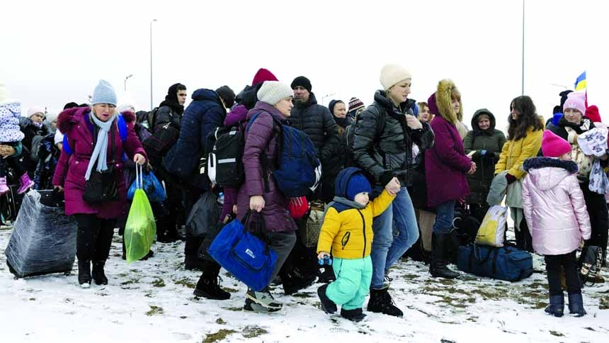 People are on the way to Poland being fled from Ukraine on Friday.