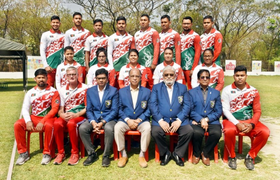 Members of Bangladesh Archery Team pose for a photo session on Saturday. NN photo