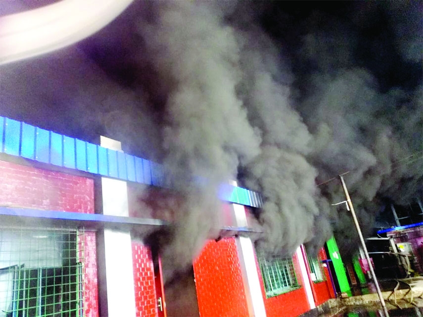 Black smokes spew from flames as a horrendous fire broke out at a garment factory inside the Export Processing Zone (EPZ) of Savar, on the outskirts of Dhaka on Saturday.