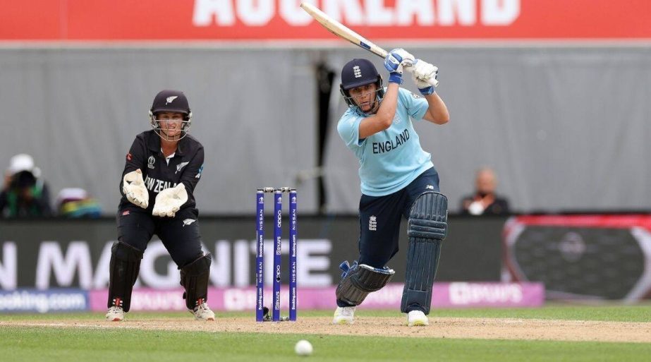 Natalie Sciver of England bats during the ICC Women's World Cup match between New Zealand and England at Eden Park in Auckland, New Zealand on Sunday. Agency photo