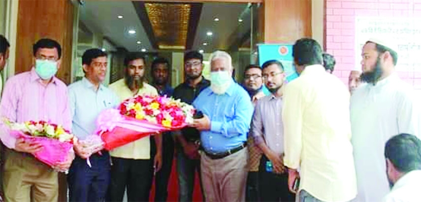 FENI: Md Hasan Ali, Executive Engineer, Local Government Engineering Department (LGED), Feni greetings Sheikh Mohammad Mohsin, Chief Engineer, LGED during his visit in Feni on Saturday.