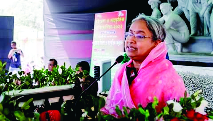 KHULNA : Education Minister Dr. Dipu Moni speaks as the Chief Guest at the Book Fair prize giving ceremony and cultural competition at Daulatpur Government Brojolal College (BL College) in Khulna City on Wednesday.