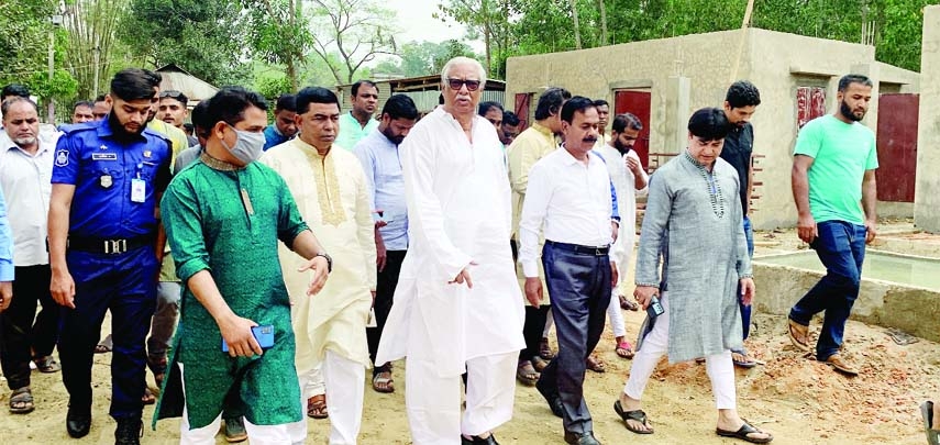 KULAURA (Moulvibazar): Sultan Muhammed Monsur Ahmed, MP, inspects the construction work of Kulaura Ashrayan Project in Bhatera Union of Kulaura Upazila recently.