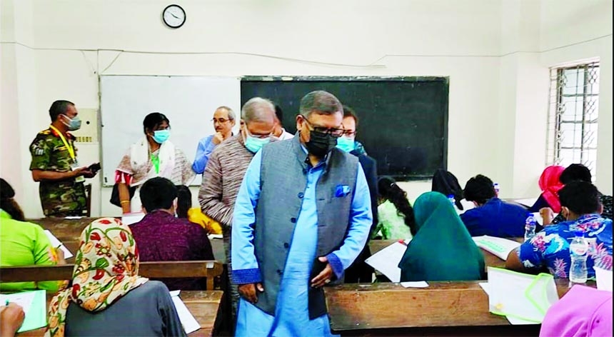 Health Minister Zahid Maleque inspects MBBS admission test center at Arts Building of Dhaka University on Friday.