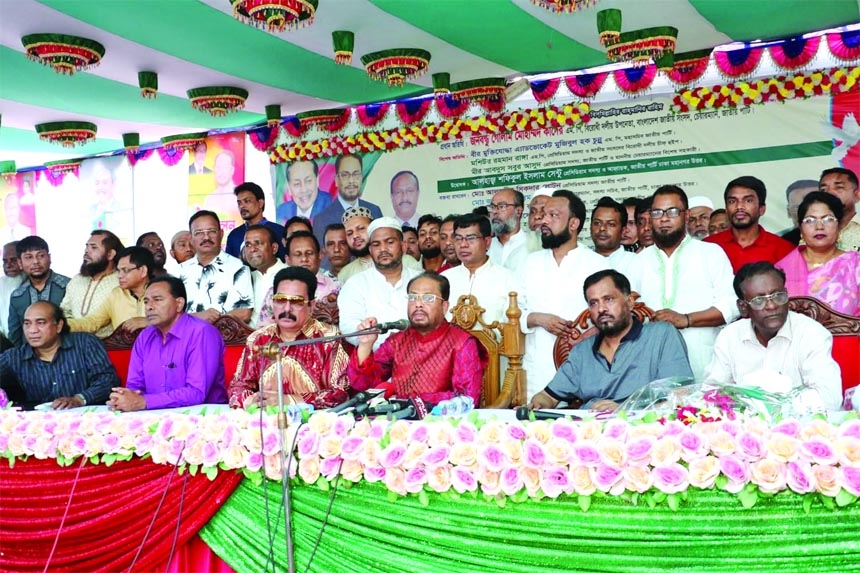 Jatiya Party Chairman GM Kader, MP speaks at the council of Darus Salam thana Jatiya Party at Golaptek field in the city's Mirpur on Friday.