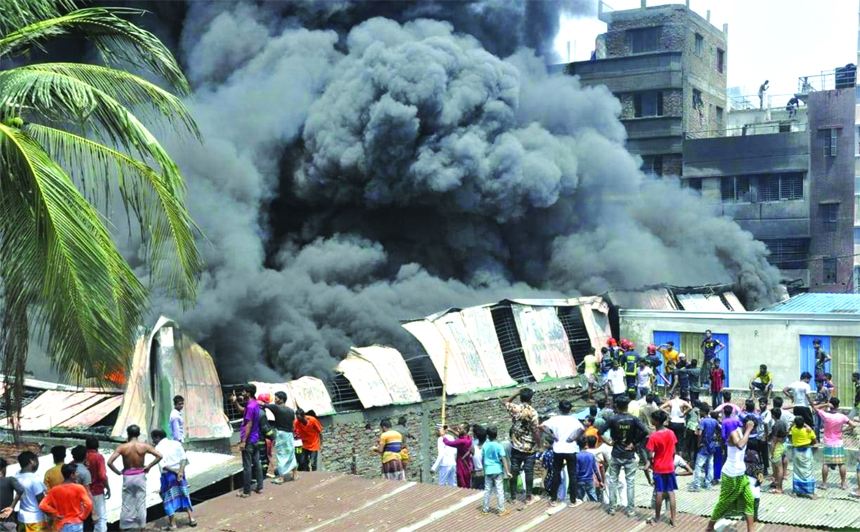 Smoke bellows from a fire that broke out at a plastic factory in Dhaka's Lalbagh on Friday afternoon.