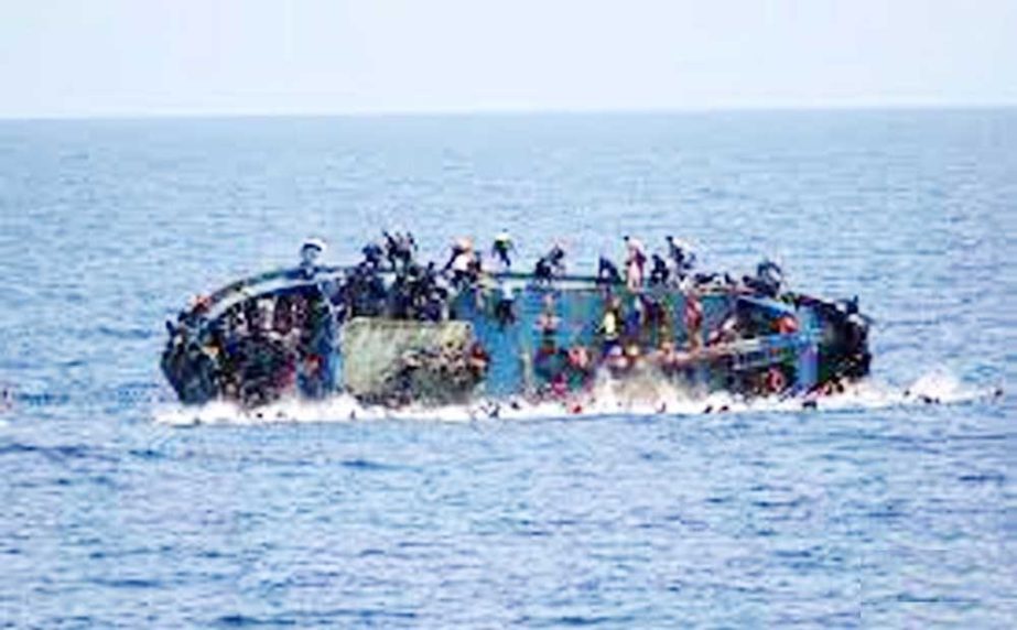 Boat carrying passengers fighting for survival in the sea near the Lebanon coast. Agency photo